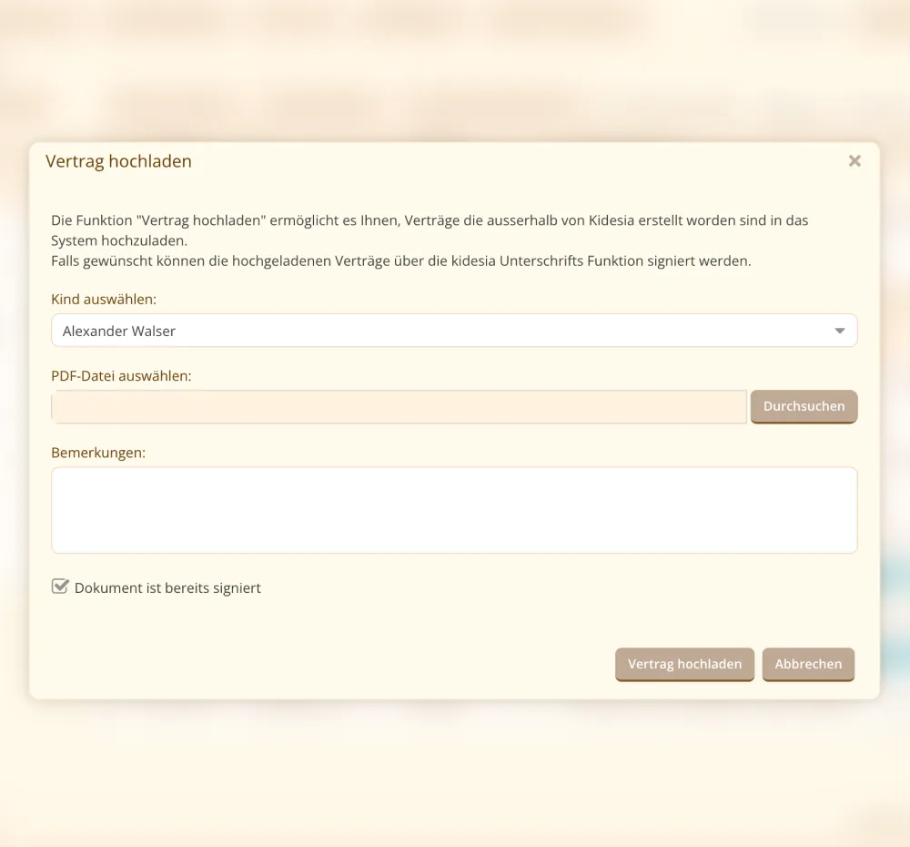 Vertragsverwaltung feature screen mockup