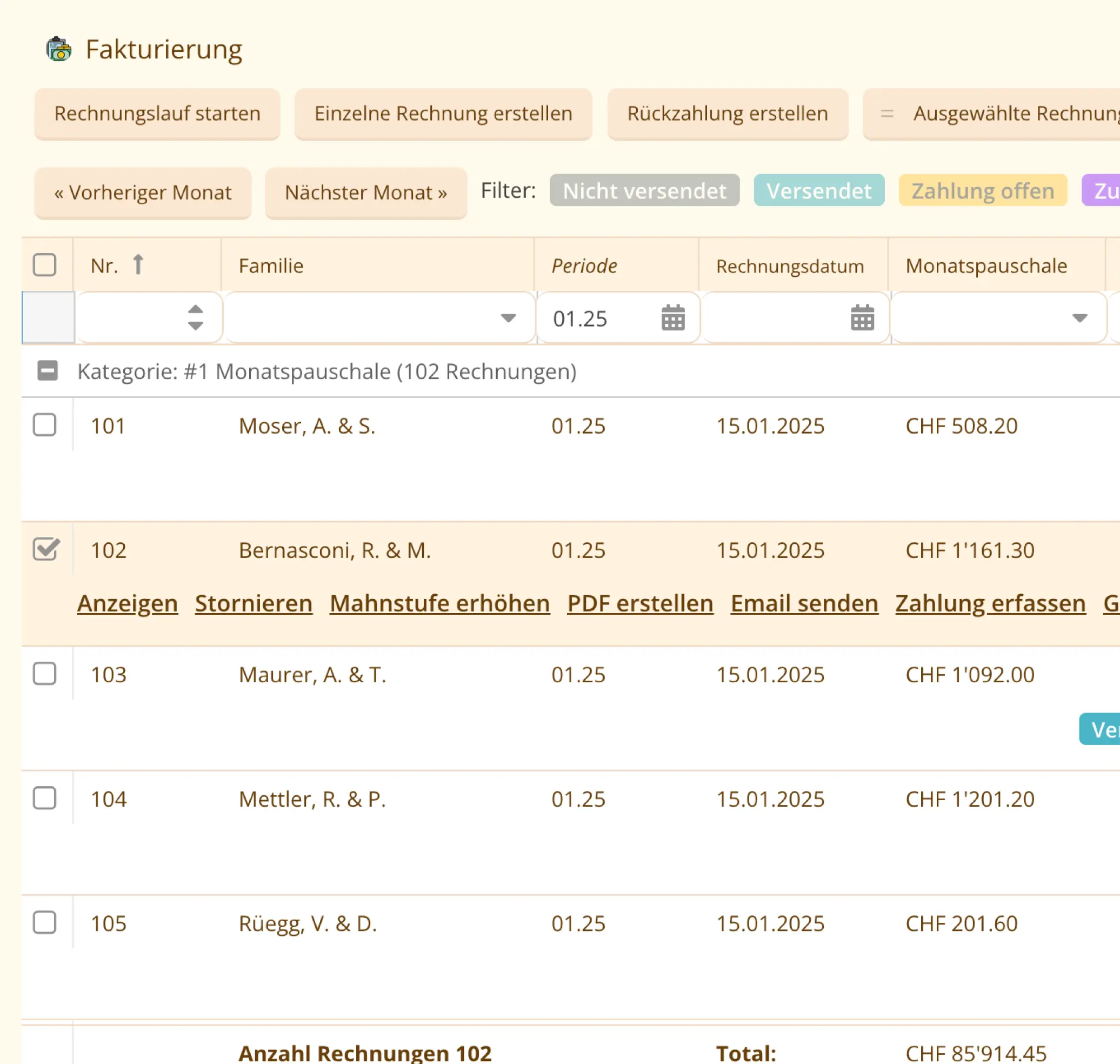 Fakturierung feature screen mockup