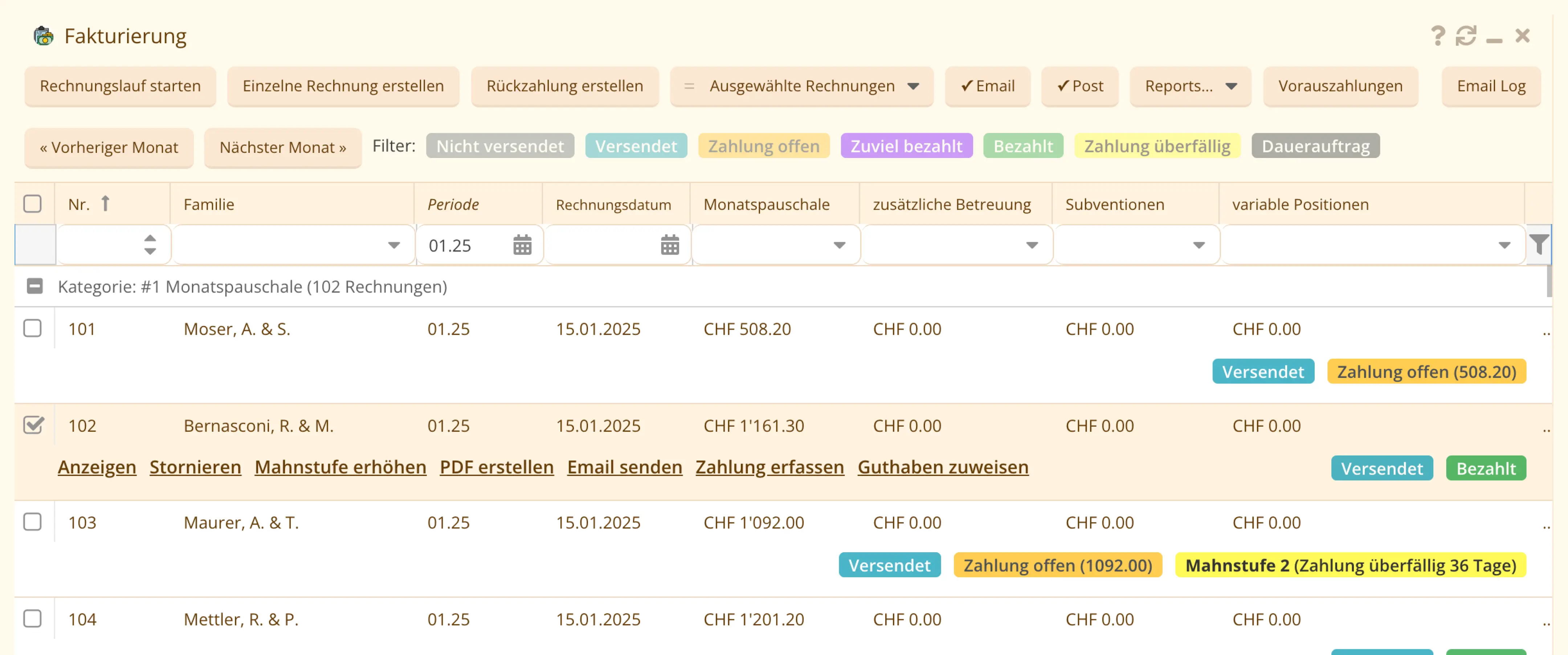 Fakturierung feature screen mockup