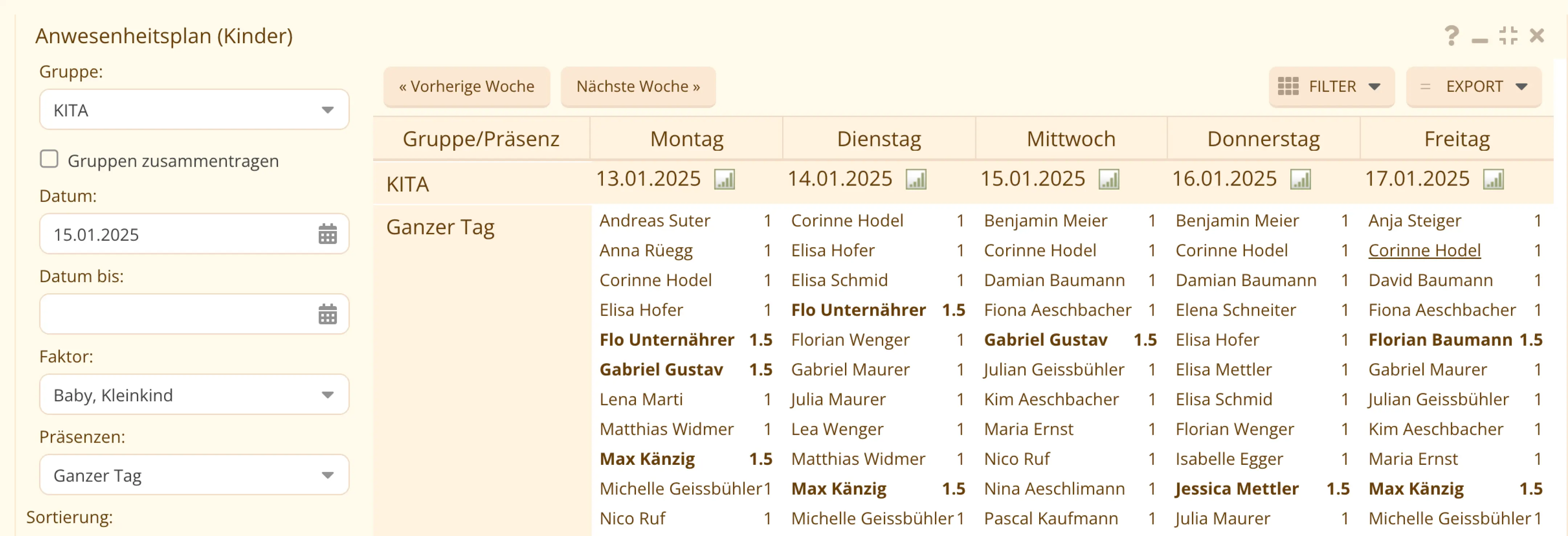 Kinderplanung feature screen mockup