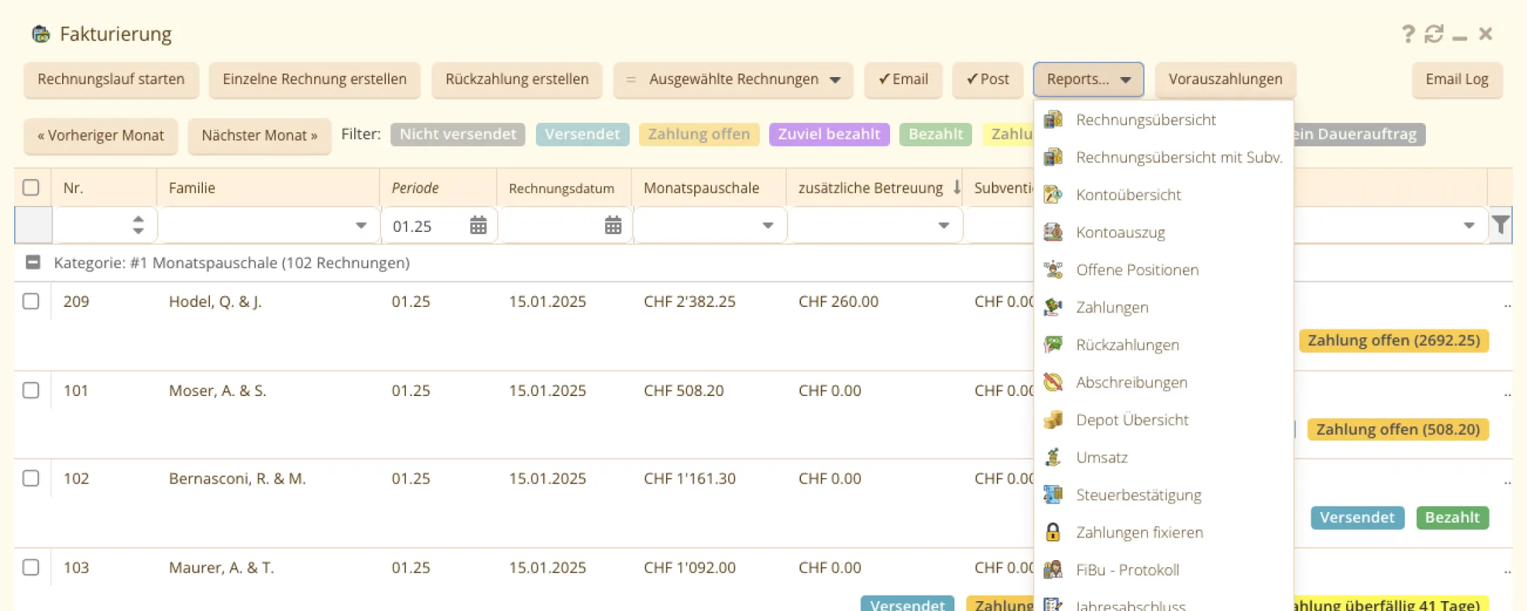 Fakturierung feature screen mockup