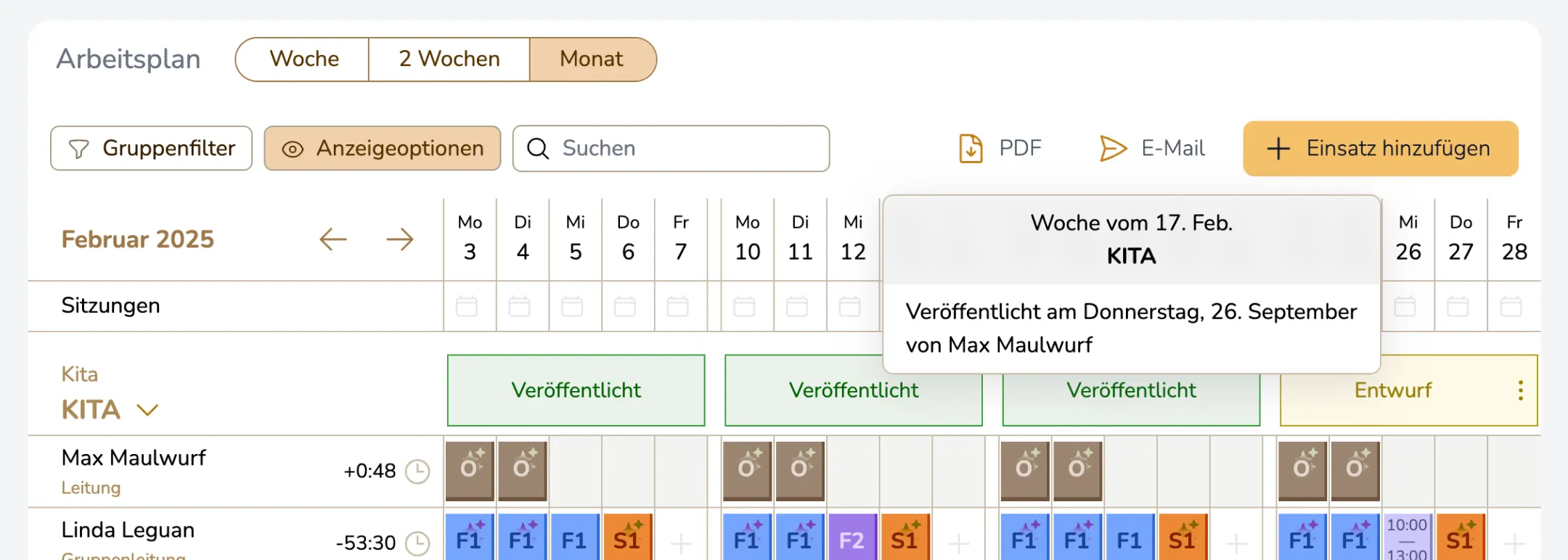 Personalplanung feature screen mockup