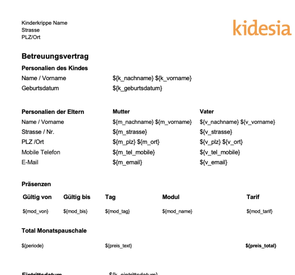 Vertragsverwaltung feature screen mockup