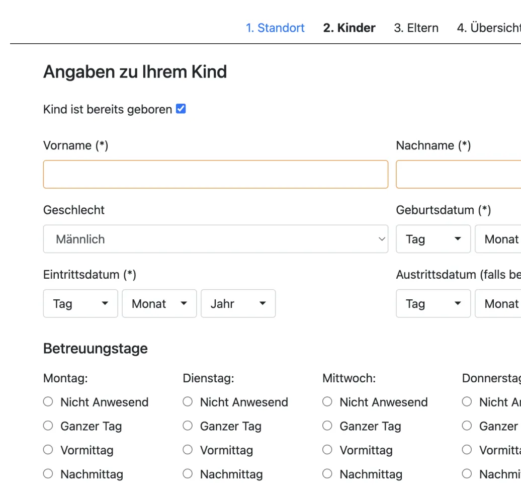 Online Anmeldungen feature screen mockup